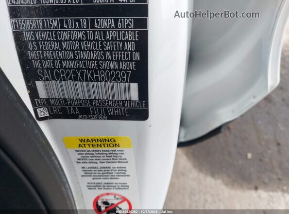 SALCR2FX7KH802397 2019 LAND ROVER DISCOVERY SPORT Белый Вид подкапотного пространства