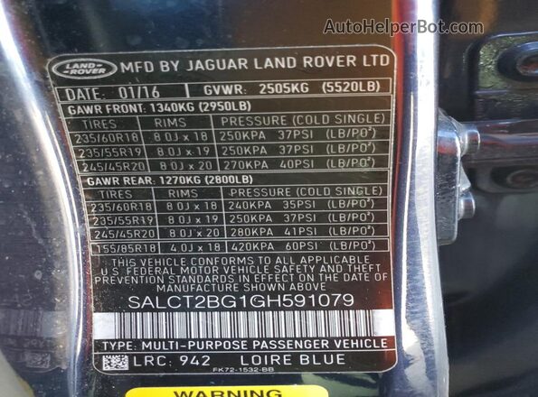 SALCT2BG1GH591079 2016 LAND ROVER DISCOVERY Синий 