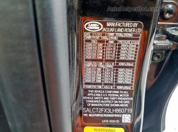 SALCT2FX3LH860719 2020 LAND ROVER DISCOVERY Black VIN կոդի պիտակի տեսք