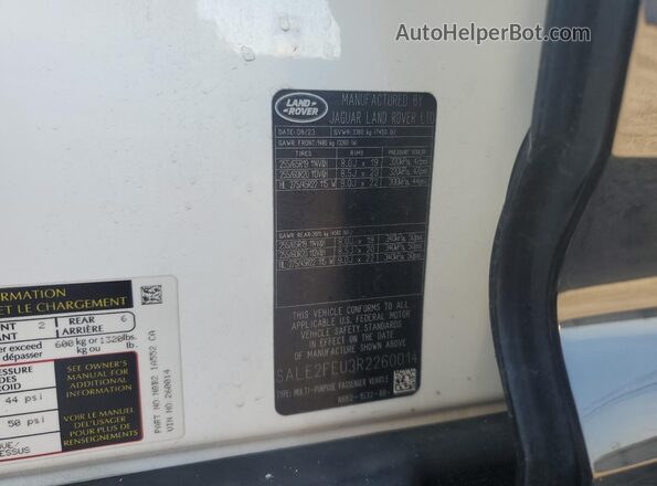SALE2FEU3R2260014 2024 LAND ROVER DEFENDER White Widok wnętrza 360 stopni