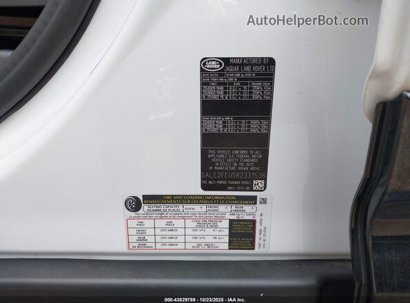 SALE2FEU5R2331536 2024 LAND ROVER DEFENDER White Vista del compartimento del motor