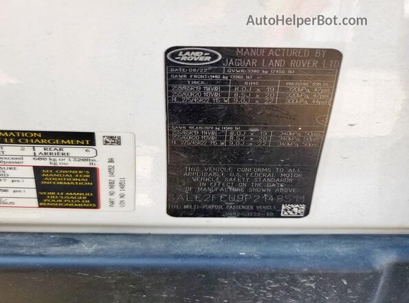 SALE2FEU9P2148511 2023 LAND ROVER DEFENDER White 