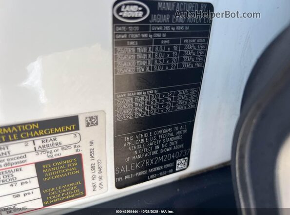 SALEK7RX2M2040737 2021 LAND ROVER DEFENDER White ძრავის განყოფილების ხედი