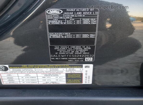 SALEWFFE5S2422632 2025 LAND ROVER DEFENDER Black VIN sticker view