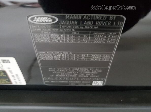 SALEX7EU7L2023900 2020 LAND ROVER DEFENDER Black Engine compartment view