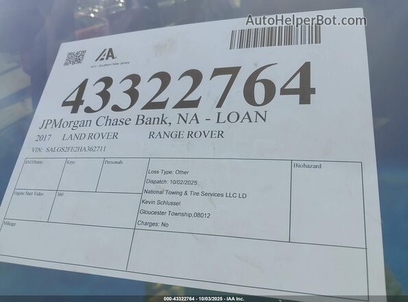 SALGS2FE2HA362711 2017 LAND ROVER RANGE ROVER Black 