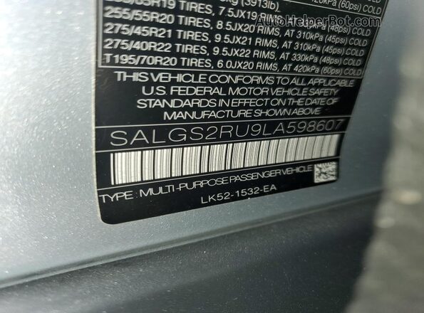 SALGS2RU9LA598607 2020 LAND ROVER RANGE Silver Widok komory silnika