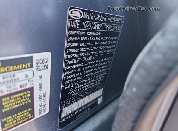 SALGS2SEXMA421603 2021 LAND ROVER RANGE Gray 
