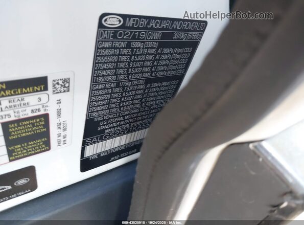 SALGS2SV1KA552271 2019 LAND ROVER RANGE ROVER Белый 