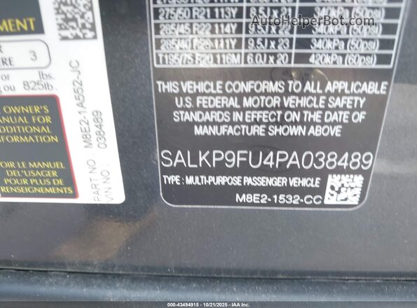 SALKP9FU4PA038489 2023 LAND ROVER RANGE ROVER Black Widok komory silnika