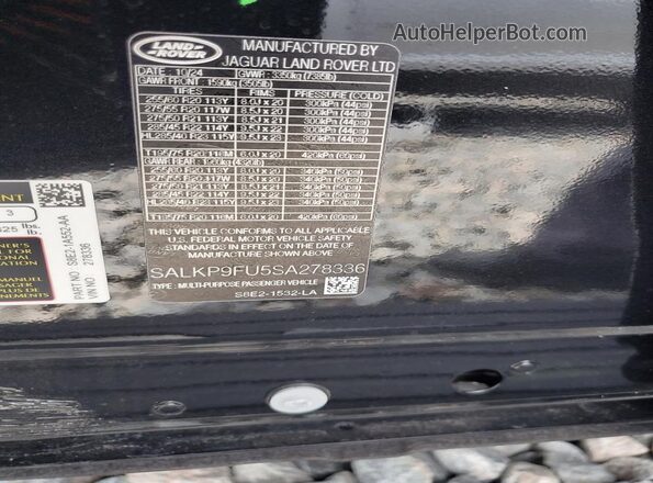 SALKP9FU5SA278336 2025 LAND ROVER RANGE Бордовый 
