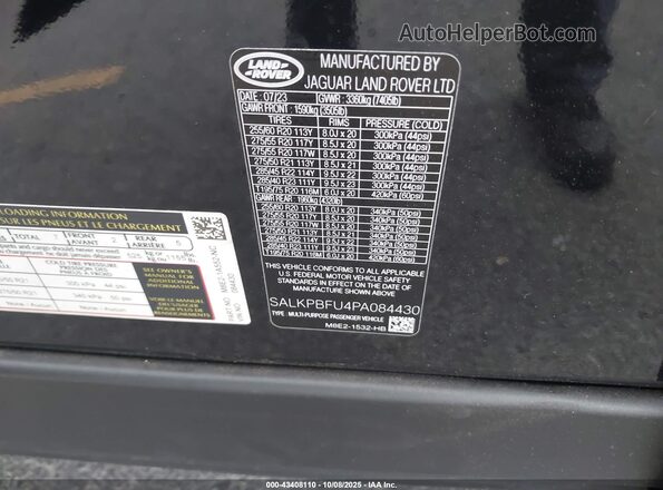 SALKPBFU4PA084430 2023 LAND ROVER RANGE ROVER Black Engine compartment view