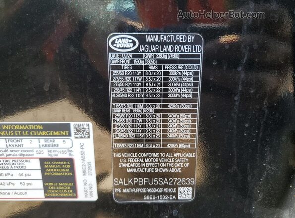 SALKPBFU5SA272639 2025 LAND ROVER RANGE Black 360 interior view