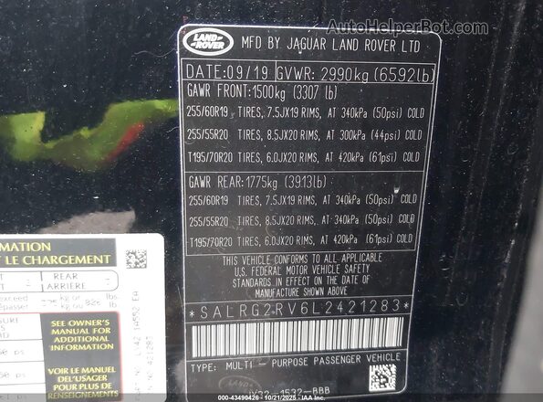 SALRG2RV6L2421283 2020 LAND ROVER DISCOVERY Black 