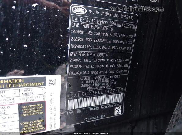 SALRG2RV6L2422708 2020 LAND ROVER DISCOVERY Black 
