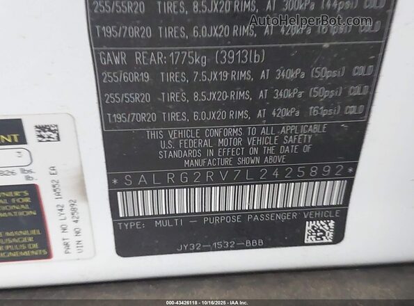 SALRG2RV7L2425892 2020 LAND ROVER DISCOVERY White 