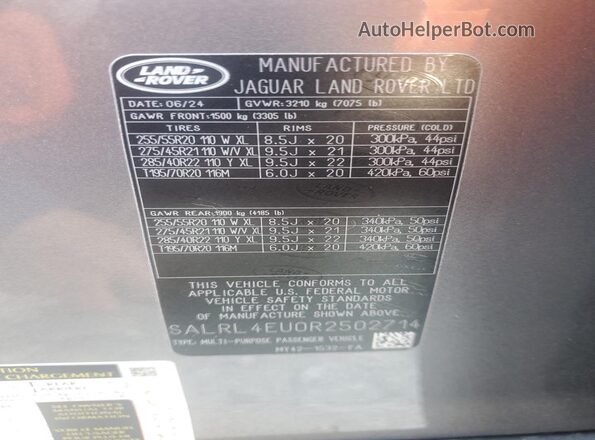 SALRL4EU0R2502714 2024 LAND ROVER DISCOVERY Gray VIN sticker view