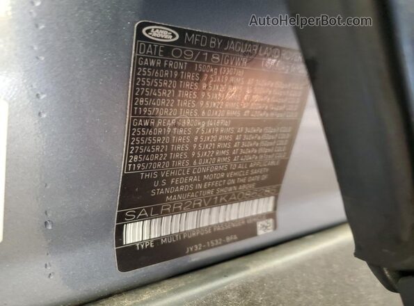 SALRR2RV1KA086285 2019 LAND ROVER DISCOVERY Charcoal 360 interior view