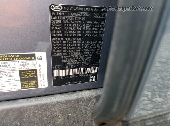 SALRU2RV7L2420684 2020 LAND ROVER DISCOVERY Blue Engine compartment view