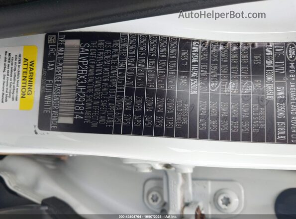 SALVP2RX3JH291814 2018 LAND ROVER RANGE ROVER EVOQUE White ძრავის განყოფილების ხედი