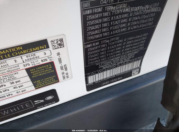 SALWG2RK9JA409379 2018 LAND ROVER RANGE ROVER SPORT White Widok komory silnika