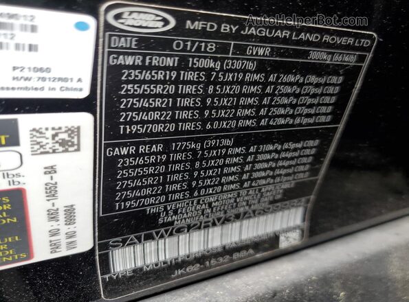 SALWG2RV3JA699984 2018 LAND ROVER RANGE Черный 