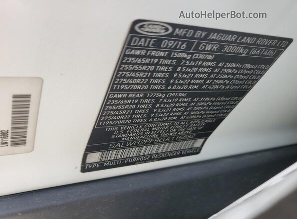 SALWR2PF9GA116882 2016 LAND ROVER RANGE ROVER White 360 interior view