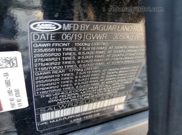SALWR2SU3LA878461 2020 LAND ROVER RANGE Black Widok komory silnika