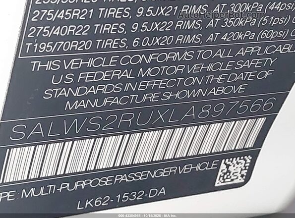 SALWS2RUXLA897566 2020 LAND ROVER RANGE ROVER SPORT Белый Вид подкапотного пространства