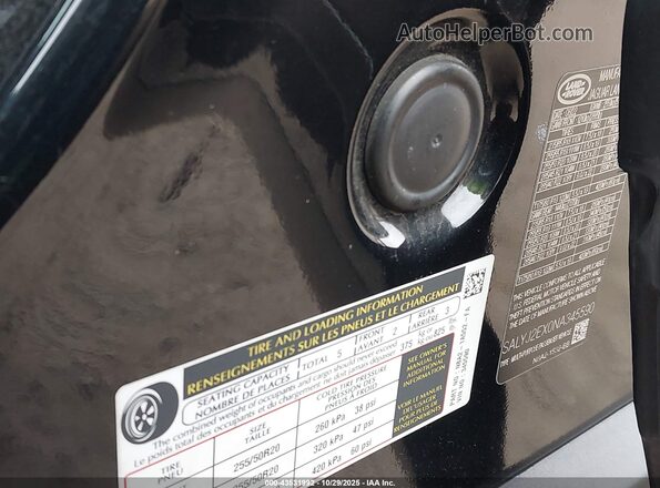 SALYJ2EX0NA345590 2022 LAND ROVER RANGE ROVER VELAR Black Vista del compartimento del motor