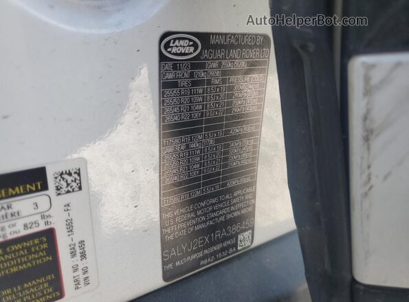 SALYJ2EX1RA386459 2024 LAND ROVER RANGE Черный Вид наклейки с VIN-кодом