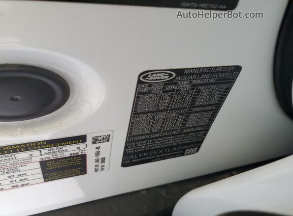 SALYK2EX1LA286835 2020 LAND ROVER RANGE White Вид наклейки з VIN-кодом