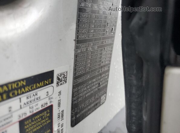 SALYK2EX8LA248650 2020 LAND ROVER RANGE ROVER White 360 interior view