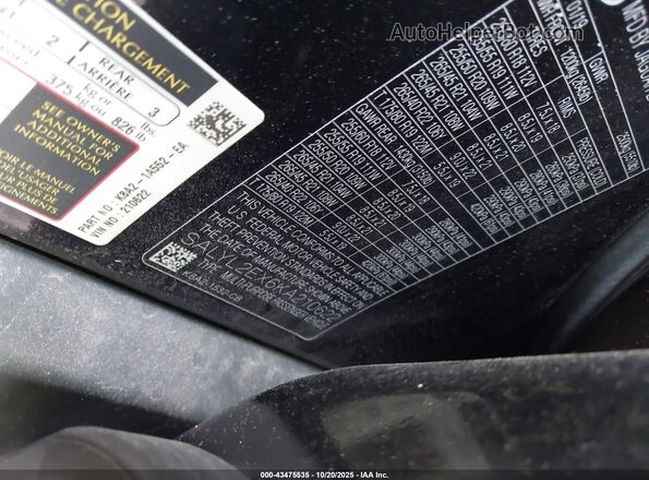 SALYL2EX6KA210622 2019 LAND ROVER RANGE ROVER VELAR Black Вид підкапотного простору
