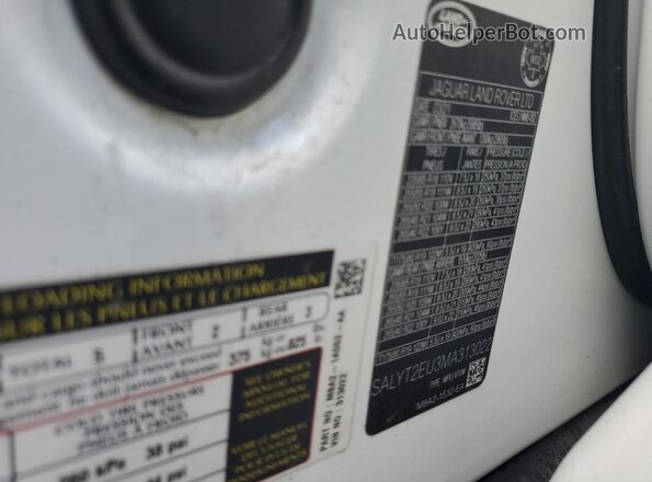 SALYT2EU3MA313022 2021 LAND ROVER RANGE White 