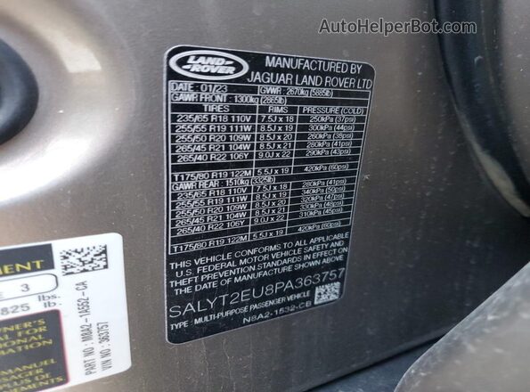 SALYT2EU8PA363757 2023 LAND ROVER RANGE Gray 