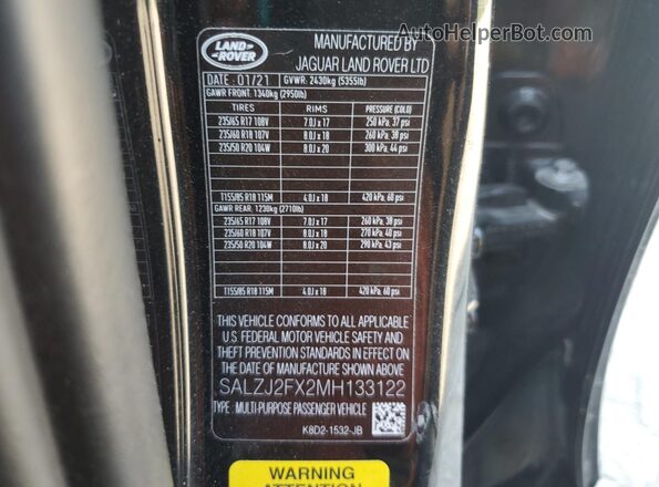 SALZJ2FX2MH133122 2021 LAND ROVER RANGE Black Widok wnętrza 360 stopni