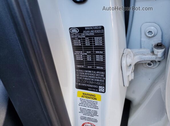 SALZJ2FX3MH149023 2021 LAND ROVER RANGE White 360 interior view