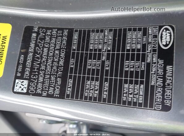 SALZP2FX7MH137990 2021 LAND ROVER RANGE ROVER EVOQUE Серый Вид подкапотного пространства