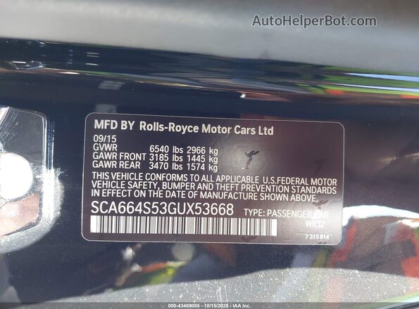 SCA664S53GUX53668 2016 ROLLS-ROYCE GHOST Черный Вид подкапотного пространства