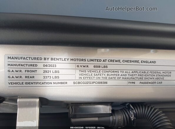 SCBCG2ZG3PC009386 2023 BENTLEY OTHER Gold Engine compartment view