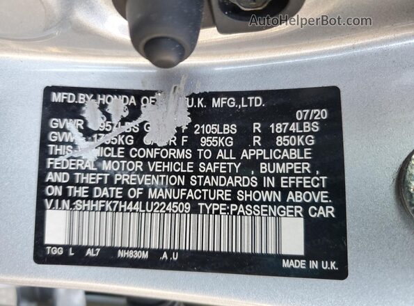 SHHFK7H44LU224509 2020 HONDA CIVIC Silver Вид підкапотного простору