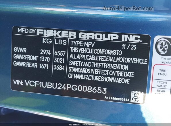 VCF1UBU24PG008653 2023 FISKER OCEAN Blue Widok komory silnika