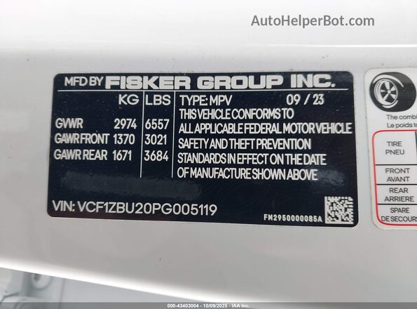 VCF1ZBU20PG005119 2023 FISKER OCEAN White ძრავის განყოფილების ხედი