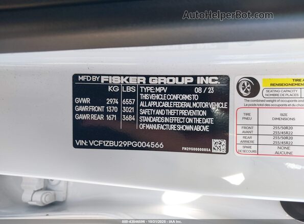 VCF1ZBU29PG004566 2023 FISKER OCEAN White Engine compartment view