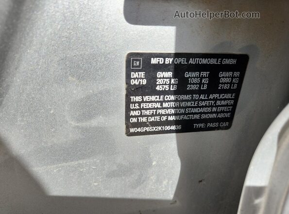 W04GP6SX2K1064636 2019 BUICK REGAL Silver Вид підкапотного простору