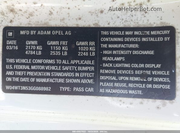 W04WT3N53GG088982 2016 BUICK CASCADA White Вид підкапотного простору