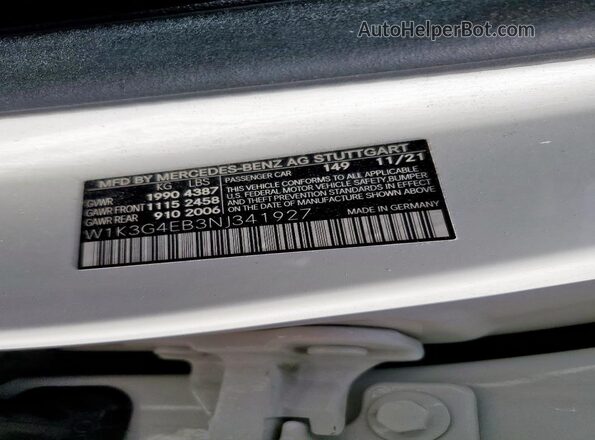 W1K3G4EB3NJ341927 2022 MERCEDES-BENZ A White Вид підкапотного простору