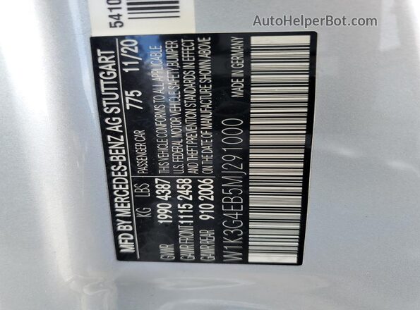 W1K3G4EB5MJ291000 2021 MERCEDES-BENZ A Silver 