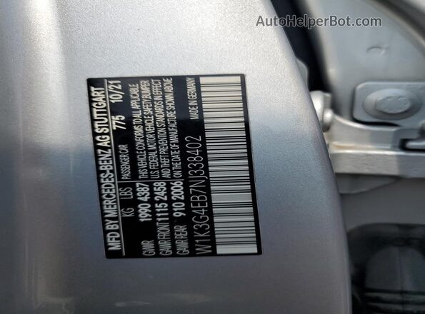 W1K3G4EB7NJ338402 2022 MERCEDES-BENZ A Silver Widok komory silnika